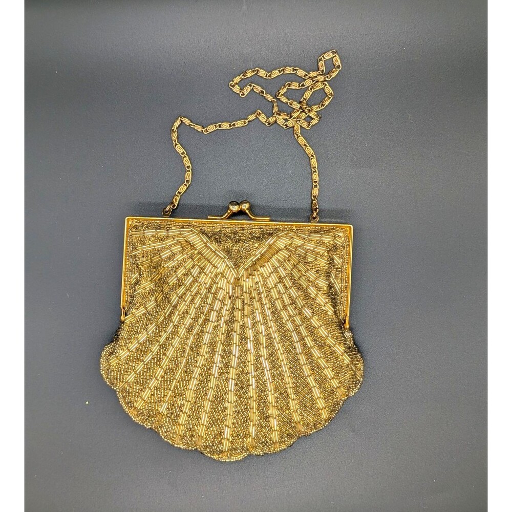 Partners Vintage 1980s Gold Beaded Evening Coin Purse Chain Strap Kisslock
